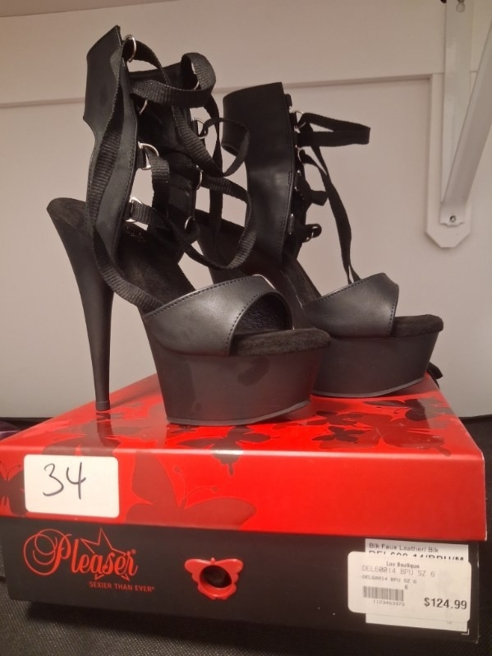 Pleaser Black Lace-Up Platform Stilettos